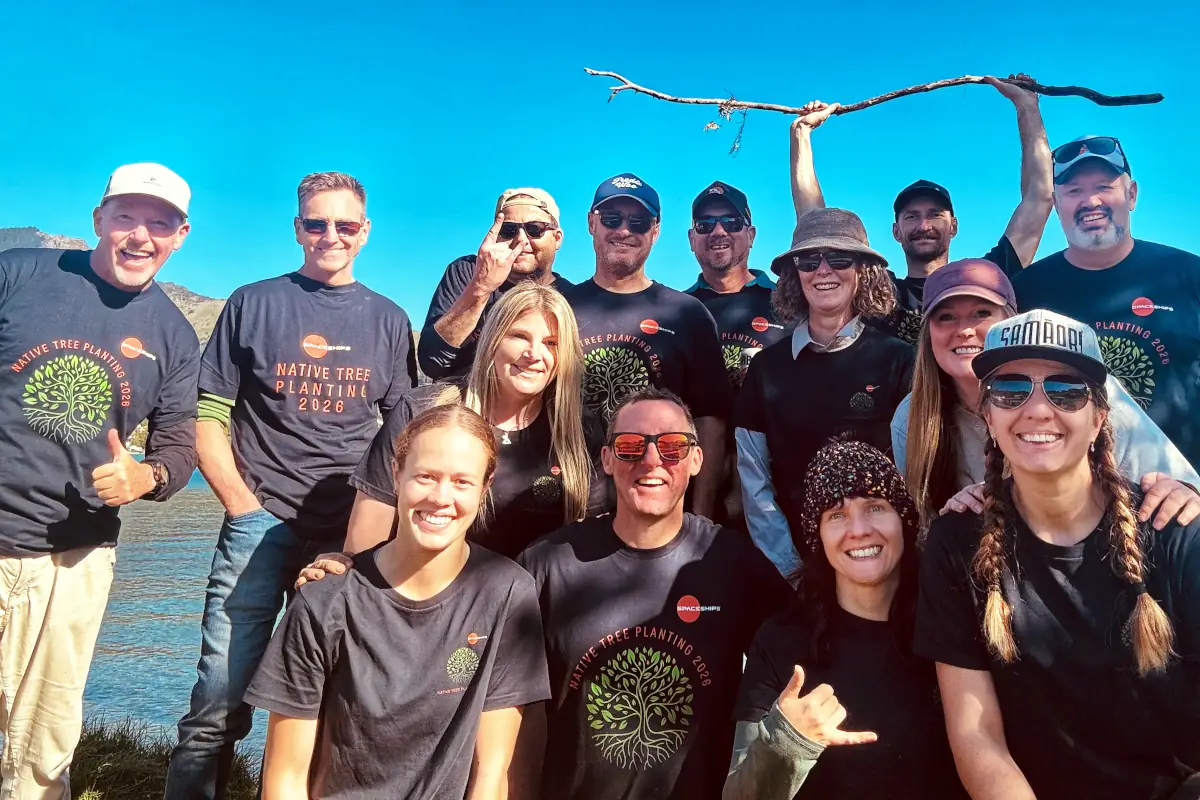 Team Spaceships New Zealand and Australia after a tree planting session in Akaroa